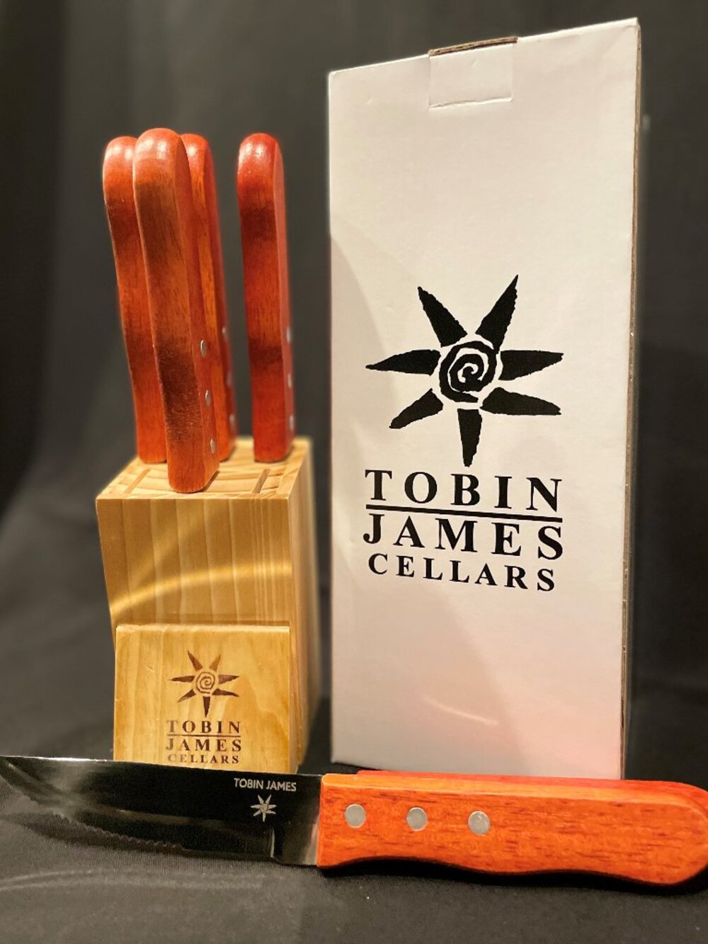 NEW Tobin James Cellars 6-piece Steak Knife Set with Wood Block